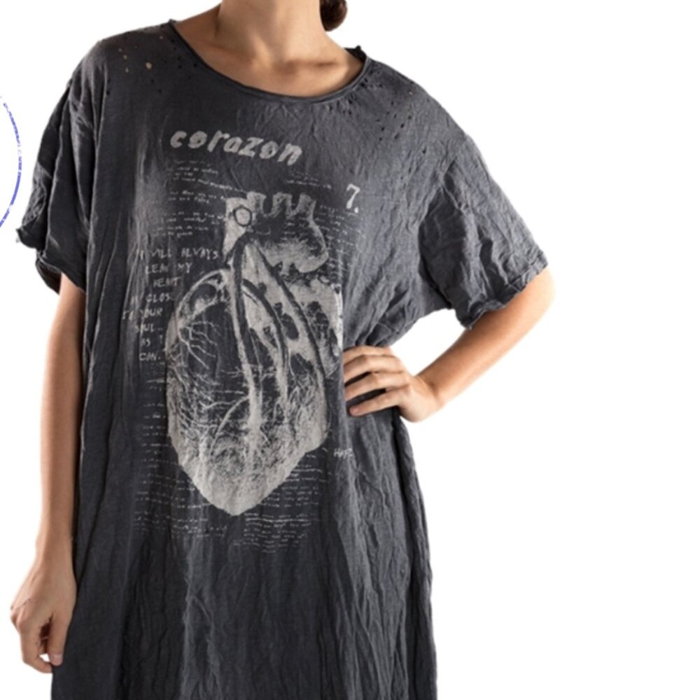 Magnolia Pearl Corazon "heart" T Dress in Ozzy Gray/Black Oversize Boyfriend Fit